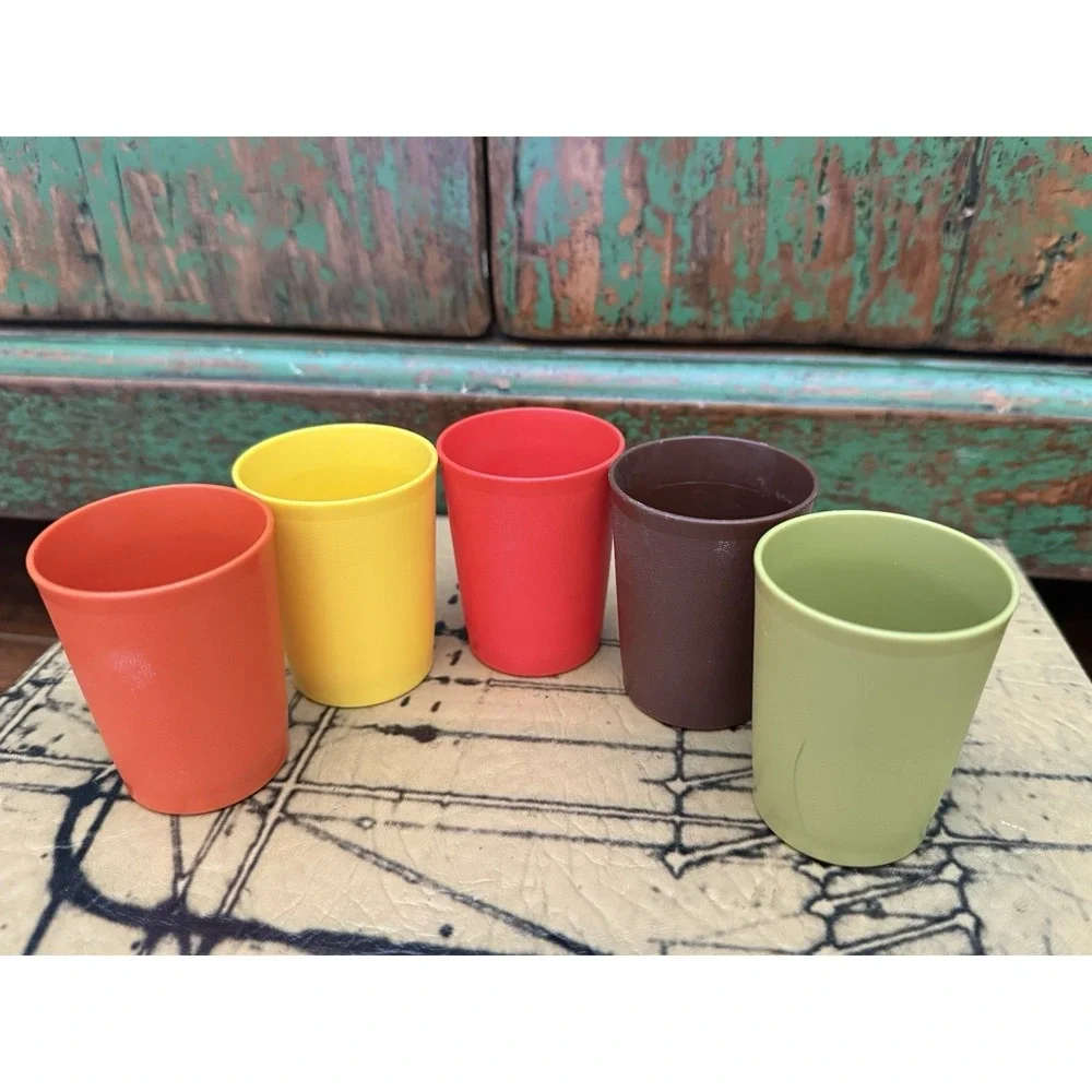 Vintage Tupperware Toys Square Plates w Cups Mini Play set Harvest Colors